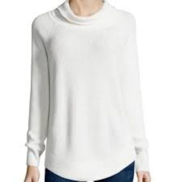 VINCE Side Zip Ribbed Turtleneck Sweater Cream 100% Cotton - Picture 1 of 6
